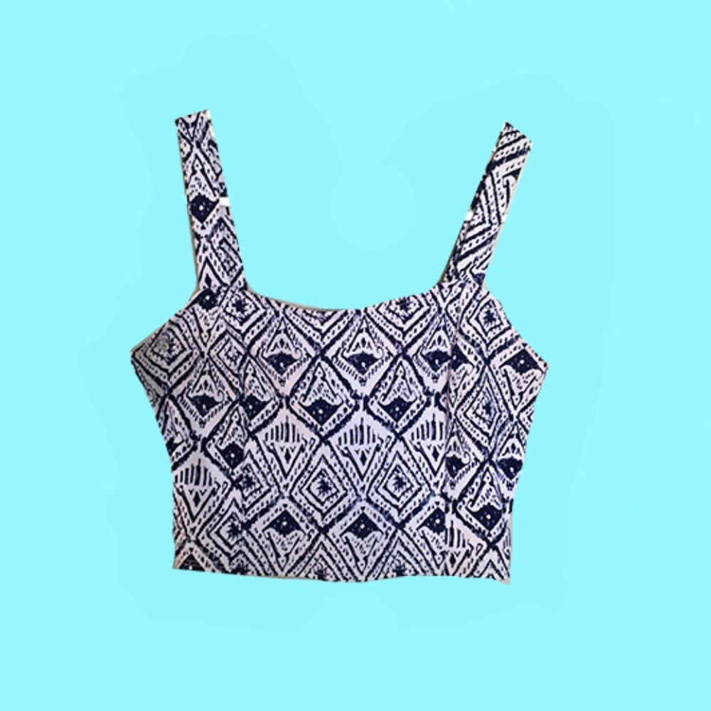 Blue & White Tribal Crop Top